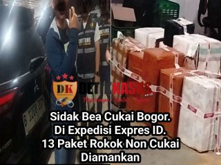 MALAM MENCEKAM! BEA CUKAI BOGOR GEREBEK GUDANG EKSPEDISI, 13 PAKET DIDUGA BERISI ROKOK NON CUKAI DIAMANKAN